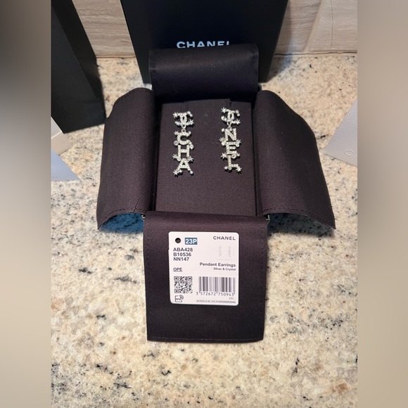 Chanel “23P” Pendant Silver Tone and Crystal Dangle Earrings - Picture 6 of 9